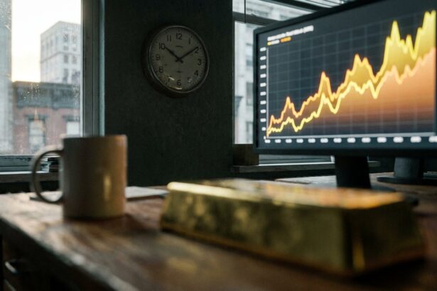 Clock beside a gold price chart