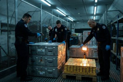 Gold export crates checked in a secure cargo room