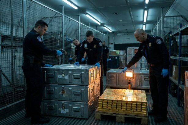 Gold export crates checked in a secure cargo room