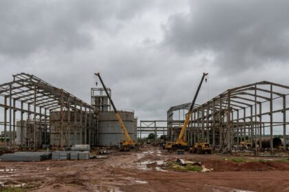 Unfinished gold processing plant at a mine site