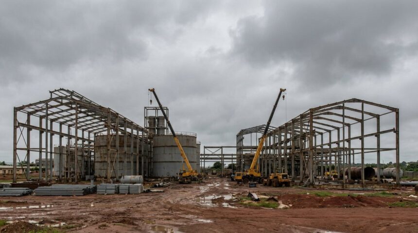 Unfinished gold processing plant at a mine site