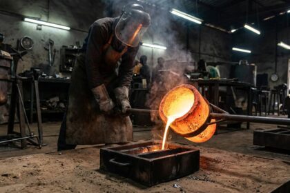 Molten gold poured into an ingot mould
